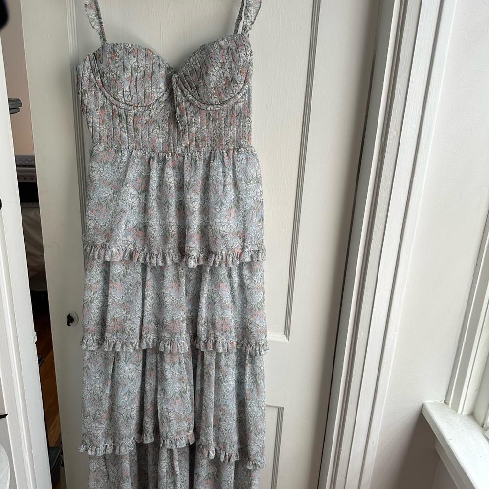 Astr Strapless Floral Tiered Dress